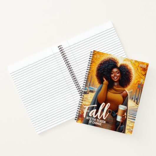Curvy Afro-Amerikaanse vrouw in gezellige Herfst k Notitieboek (Binnen)