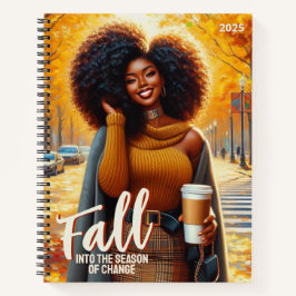 Curvy Afro-Amerikaanse vrouw in gezellige Herfst k Notitieboek