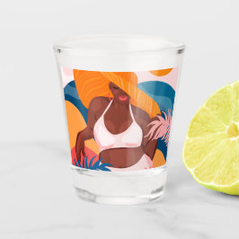 Curvy Black Woman, Beach Vacation Ready, kleurrijk Shot Glas