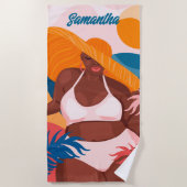 Curvy Black Woman, Beach Vacation Ready, naam Strandlaken (Voorkant)