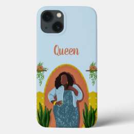 Curvy, Black Woman, Houseplant, Mustard & Blue Case-Mate iPhone Case