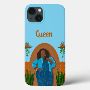 Curvy, Black Woman, Houseplant, Oranje & blauw Case-Mate iPhone Case