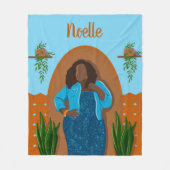 Curvy, Black Woman, Houseplant, Oranje & blauw Fleece Deken (Voorkant)