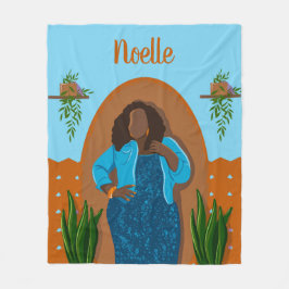 Curvy, Black Woman, Houseplant, Oranje & blauw Fleece Deken