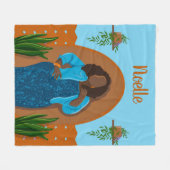 Curvy, Black Woman, Houseplant, Oranje & blauw Fleece Deken (Voorkant (Horizontaal))