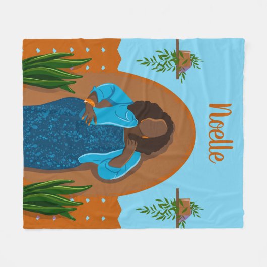 Curvy, Black Woman, Houseplant, Oranje & blauw Fleece Deken (Voorkant (Horizontaal))