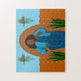 Curvy, Black Woman, Houseplant, Oranje & blauw Legpuzzel