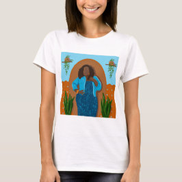Curvy, Black Woman, Houseplant, Oranje & blauw T-shirt