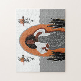 Curvy, Black Woman, Houseplant, Oranje & grijs Legpuzzel