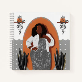 Curvy, Black Woman, Houseplant, Oranje & grijs Notitieboek