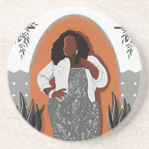 Curvy, Black Woman, Houseplant, Oranje & grijs Zandsteen Onderzetter