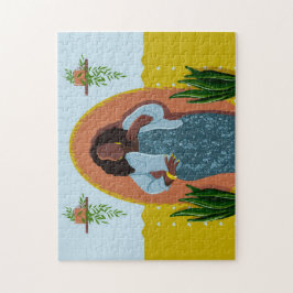 Curvy, Black Woman, Houseplant, Yellow & Blue Legpuzzel