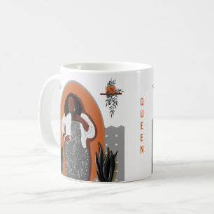 Curvy Black Woman, kamerplanten, Sinaasappel & gri Koffiemok