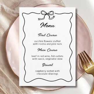 Curvy Bow Minimalist Wedding Bridal Shower Party Menu