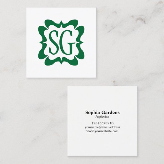 Curvy Box 02 - Initialen - Forest Green Vierkante Visitekaartje (Voorkant / Achterkant)