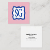 Curvy Box 03 - Initialen - Navy Blue en Roze Vierkante Visitekaartje (Voorkant / Achterkant)