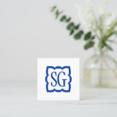 Curvy Box 03 - Initialen - Navy Blue Vierkante Visitekaartje (Staand voorkant)