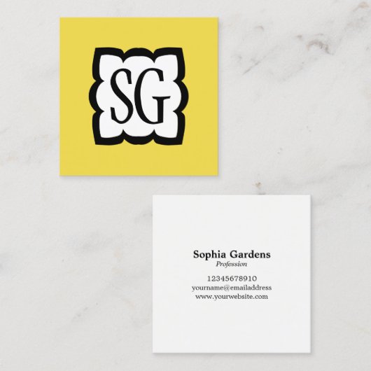 Curvy Box 03 - Initialen - Zwart met geel Vierkante Visitekaartje (Voorkant / Achterkant)