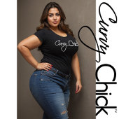 Curvy chick wit Logo op zwart Grote Maat T-shirt