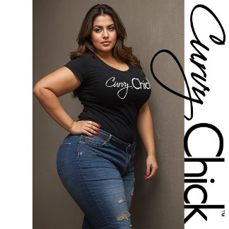 Curvy chick wit Logo op zwart Grote Maat T-shirt