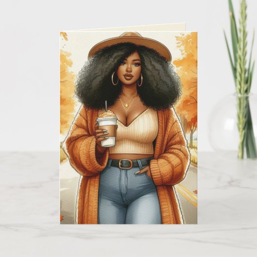Curvy Cozy Afro-Amerikaanse vrouw Thanksgiving Kaart (Voorkant)