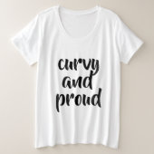 Curvy en trotse handgeschreven zwarte tekst grote maat t-shirt (Design voorkant)