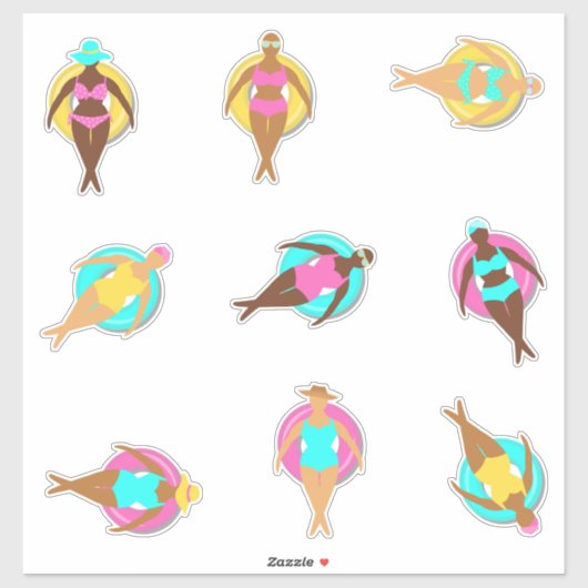 Curvy Etnische Meisjes in Zwembad Vlotters Sticker (Vel)