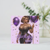 Curvy Glam Afro-Amerikaanse Vrouw Paarse Verjaarda Kaart (Staand voorkant)