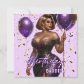 Curvy Glam Afro-Amerikaanse Vrouw Paarse Verjaarda Kaart (Voorkant)