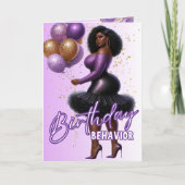 Curvy Glam Afro-Amerikaanse Vrouw Paarse Verjaarda Kaart (Voorkant)