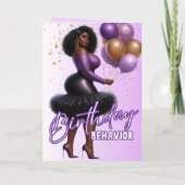 Curvy Glam Afro-Amerikaanse Vrouw Paarse Verjaarda Kaart (Achterkant)