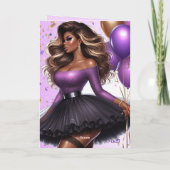 Curvy Glam Afro-Amerikaanse Vrouw Paarse Verjaarda Kaart (Achterkant)