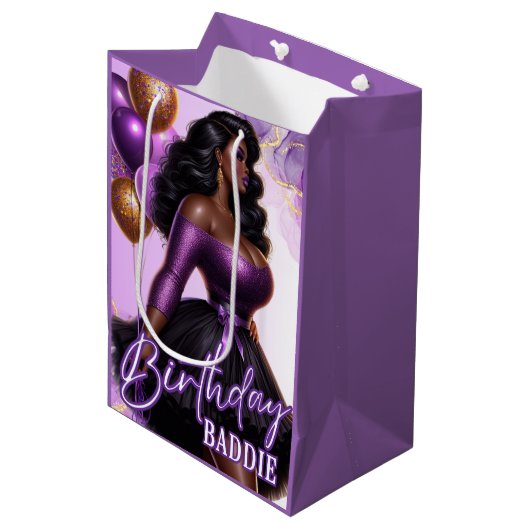 Curvy Glam Afro-Amerikaanse Vrouw Paarse Verjaarda Medium Cadeauzakje