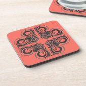 Curvy Graphite & Coral Retro Bier Onderzetter (Linkerzijde)