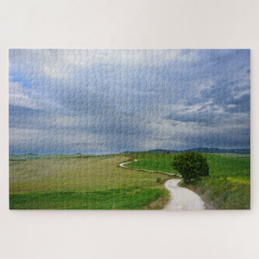 Curvy-levensweg onder donkere wolken legpuzzel (Horizontaal)