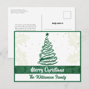Curvy lijnen Kerstboom Holly Leaf Groen Wit Feestdagenkaart