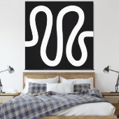 Curvy Line 01a - White on Black Canvas Afdruk (Insitu (Slaapkamer))