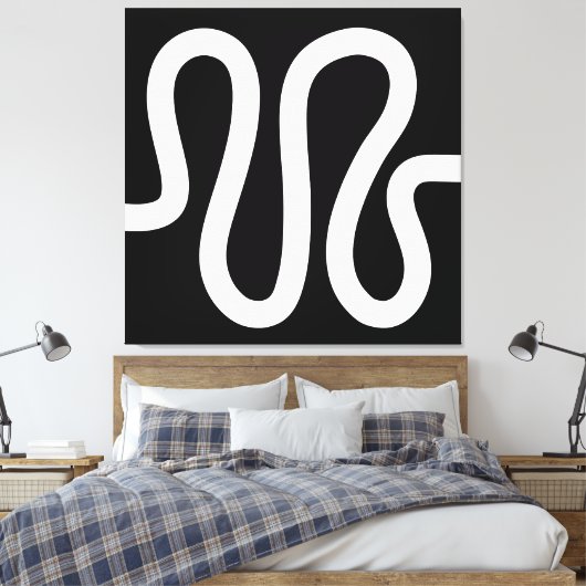 Curvy Line 01a - White on Black Canvas Afdruk (Insitu (Slaapkamer))