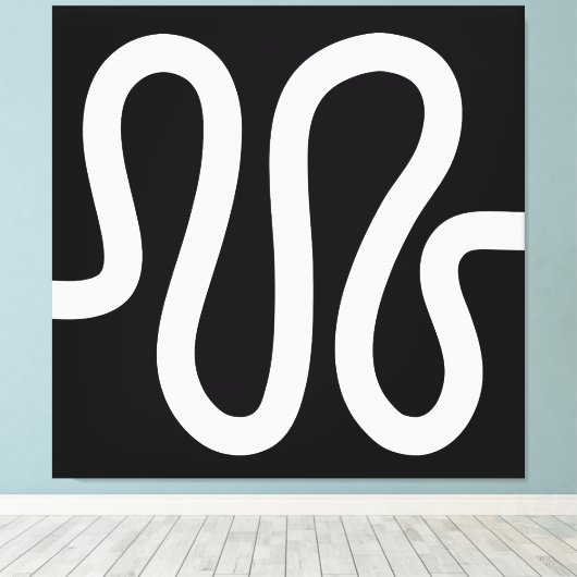 Curvy Line 01a - White on Black Canvas Afdruk (Insitu (Houten vloer))