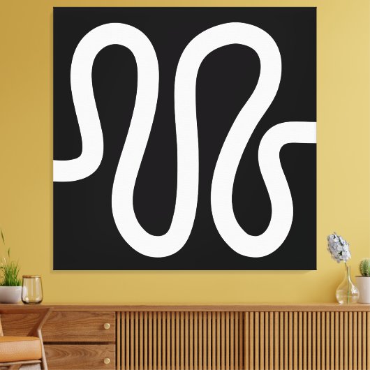 Curvy Line 01a - White on Black Canvas Afdruk (Insitu (Woonkamer))