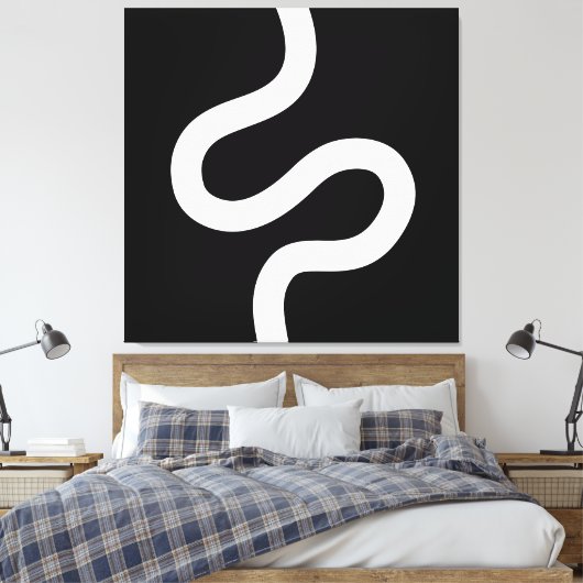 Curvy Line 02 - White on Black Canvas Afdruk (Insitu (Slaapkamer))
