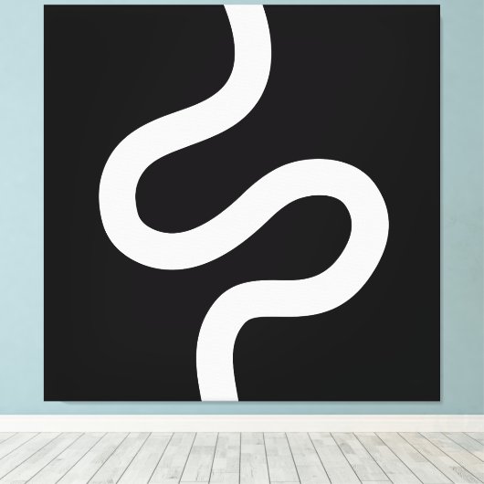 Curvy Line 02 - White on Black Canvas Afdruk (Insitu (Houten vloer))
