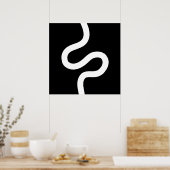 Curvy Line 02 - White on Black Poster (Keuken)