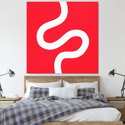 Curvy Line 02 - Wit op rood Canvas Afdruk (Insitu (Slaapkamer))