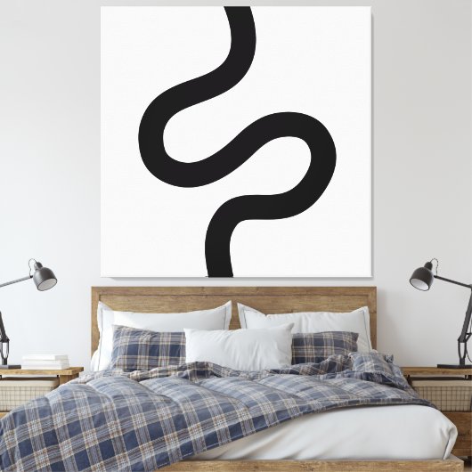 Curvy Line 02 - Zwart op wit Canvas Afdruk (Insitu (Slaapkamer))