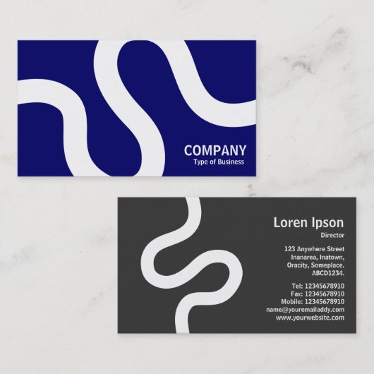 Curvy Line 02a - Wit op donkerblauw Visitekaartje (Voorkant / Achterkant)
