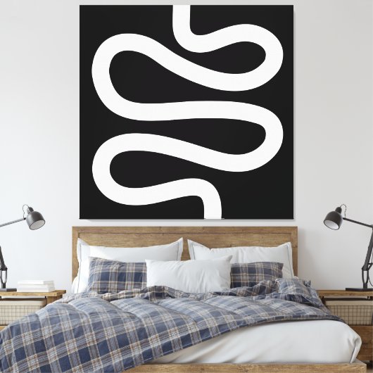 Curvy Line - White op Black Canvas Afdruk (Insitu (Slaapkamer))