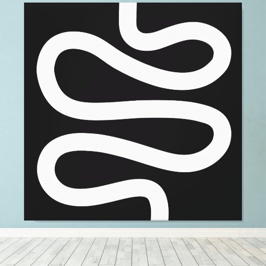 Curvy Line - White op Black Canvas Afdruk (Insitu (Houten vloer))