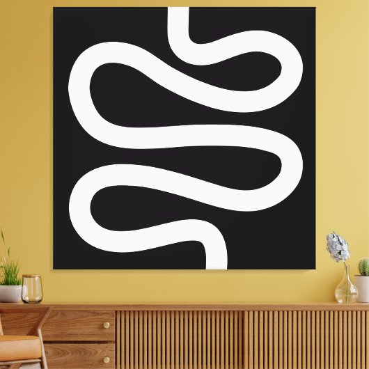 Curvy Line - White op Black Canvas Afdruk (Insitu (Woonkamer))