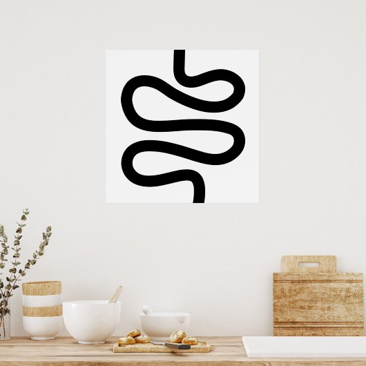Curvy Line - Zwart op wit Poster (Keuken)